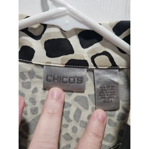 Chico's Animal Print Jacket Size 1 Neutral Black Tan White Size M 8-10 - Picture 4 of 16